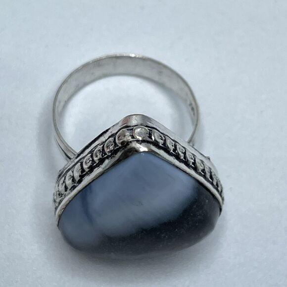 Stunning Boho Trillion Cut Owhyee Blue Opal Silver Plated Gemstone Ring 7.5 - Picture 4 of 7